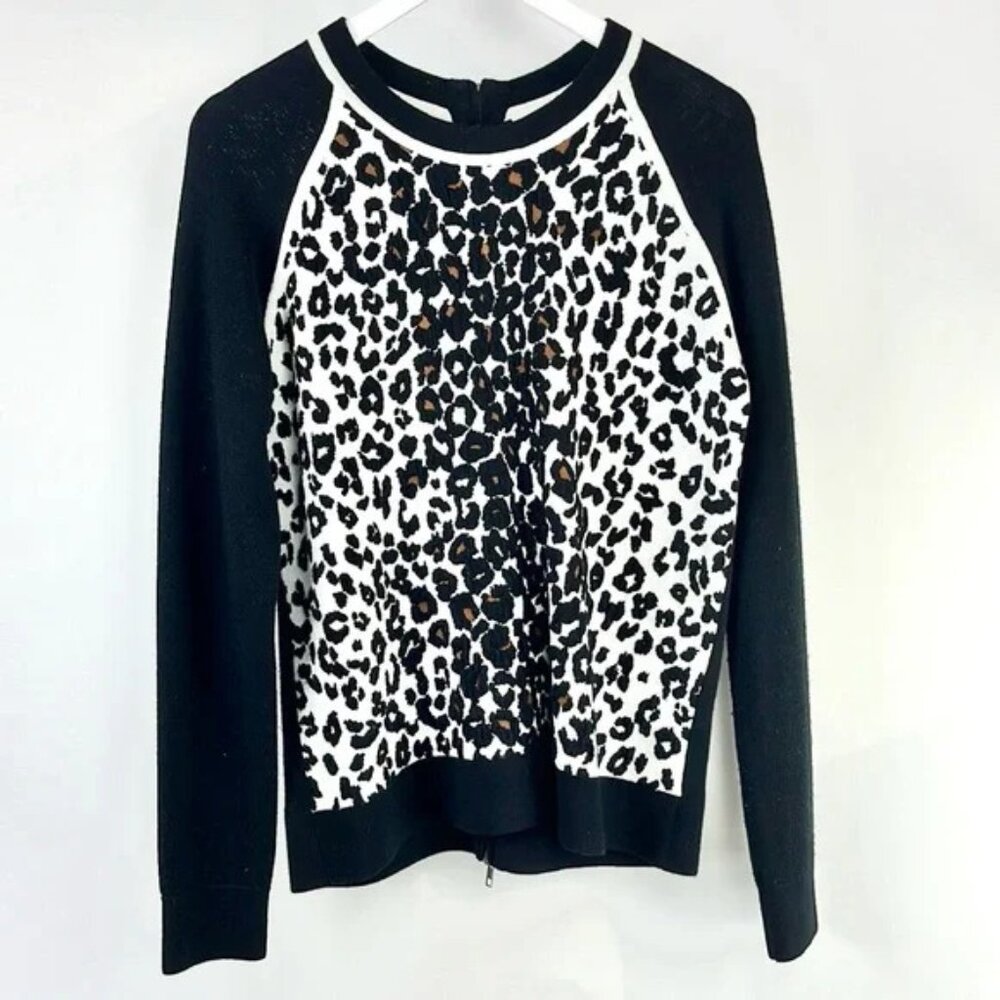 A.L.C. Moore Black and White Leopard Raglan Sweater